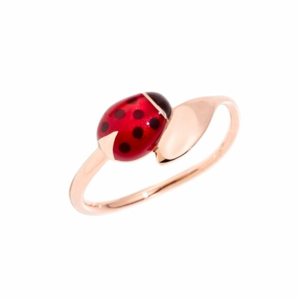 Anello Coccinella , oro rosa 9kt e smalto