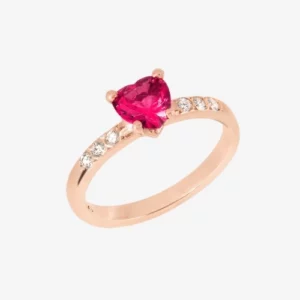 Dodo - Anello Cuore in Oro Rosa 9k con Diamanti bianchi e Rubino sintetico DAC3001_HEART_DSR9R