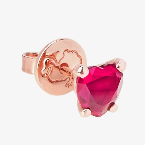 Dodo - Orecchino Cuore in oro rosa 9K con 1 rubino sintetico DHC3000_HEART_SR09R (venduto singolarmente)