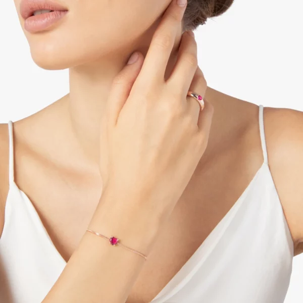 DoDo - Bracciale Cuore in Oro Rosa 9K con 1 rubino sintetico DBC3000_HEART_SR09R - immagine 4
