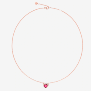 DoDo - Collana Cuore in Oro Rosa 9K con 1 Rubino sintetico e 10 Diamanti bianchi DCC3000_HEART_DSR9R